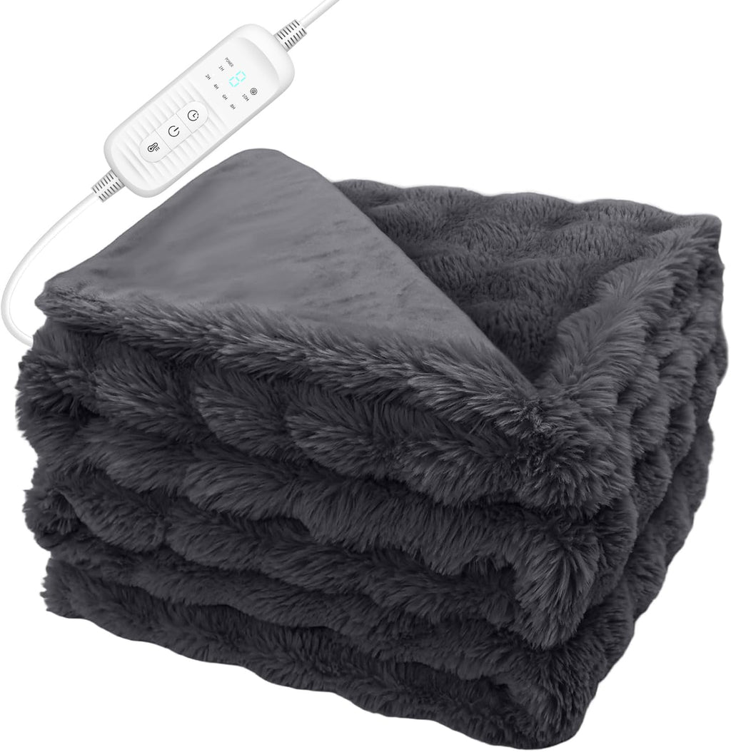 Electric Heated Blanket Throw - 50"x60" Heating Blanket Throw House Warming Gifts New Home, Ultra Soft Warm Flannel Sherpa Fast Heat,8 Heat Level 10 Hours Auto-Off ETL Certified Grey