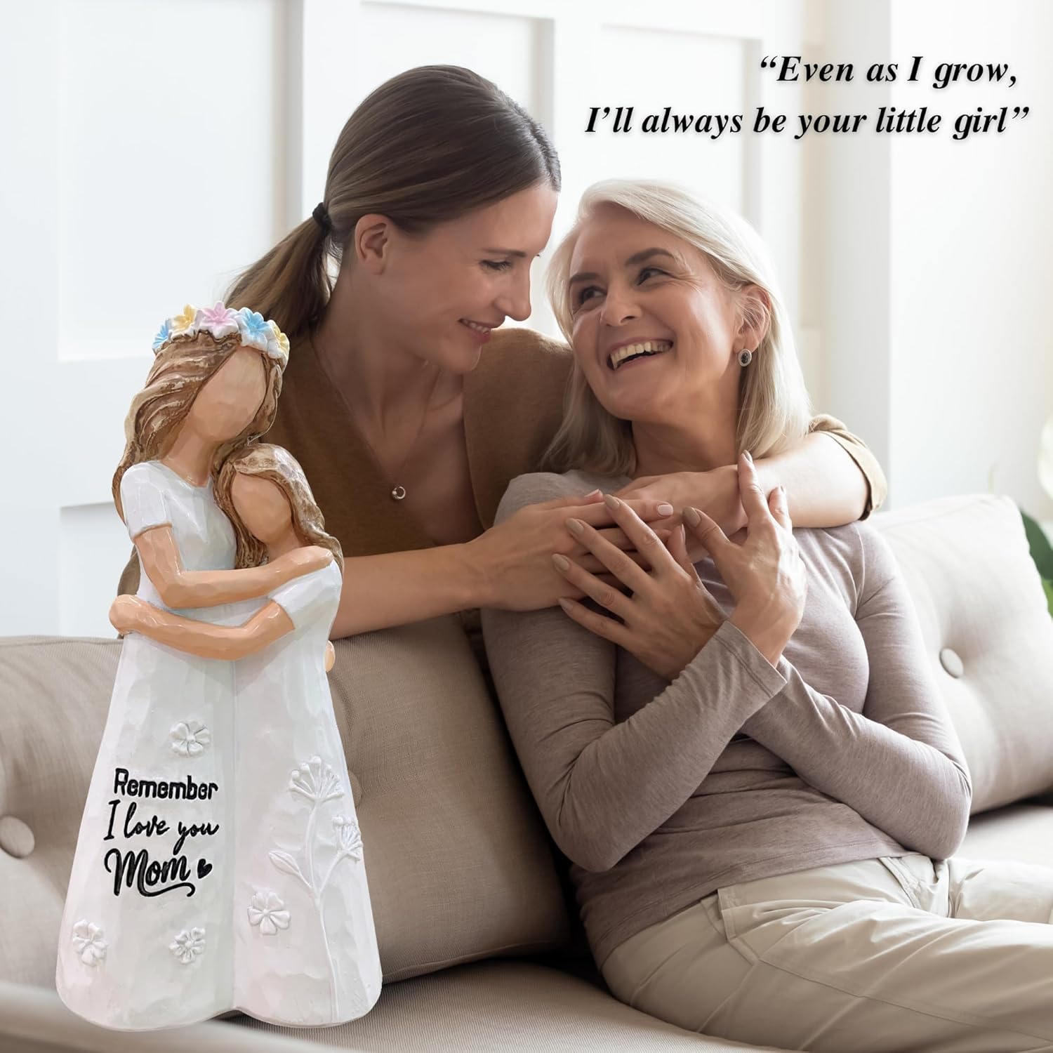 Mother Daughter Figurine, Statue - Mothers Day Figurines for Mom Daughter - I Love You Mom Gifts for Mothers Day, Valentine, Christmas - Mother and Daughter Embracing Hand-Painted Resin Sculpture 5.7"