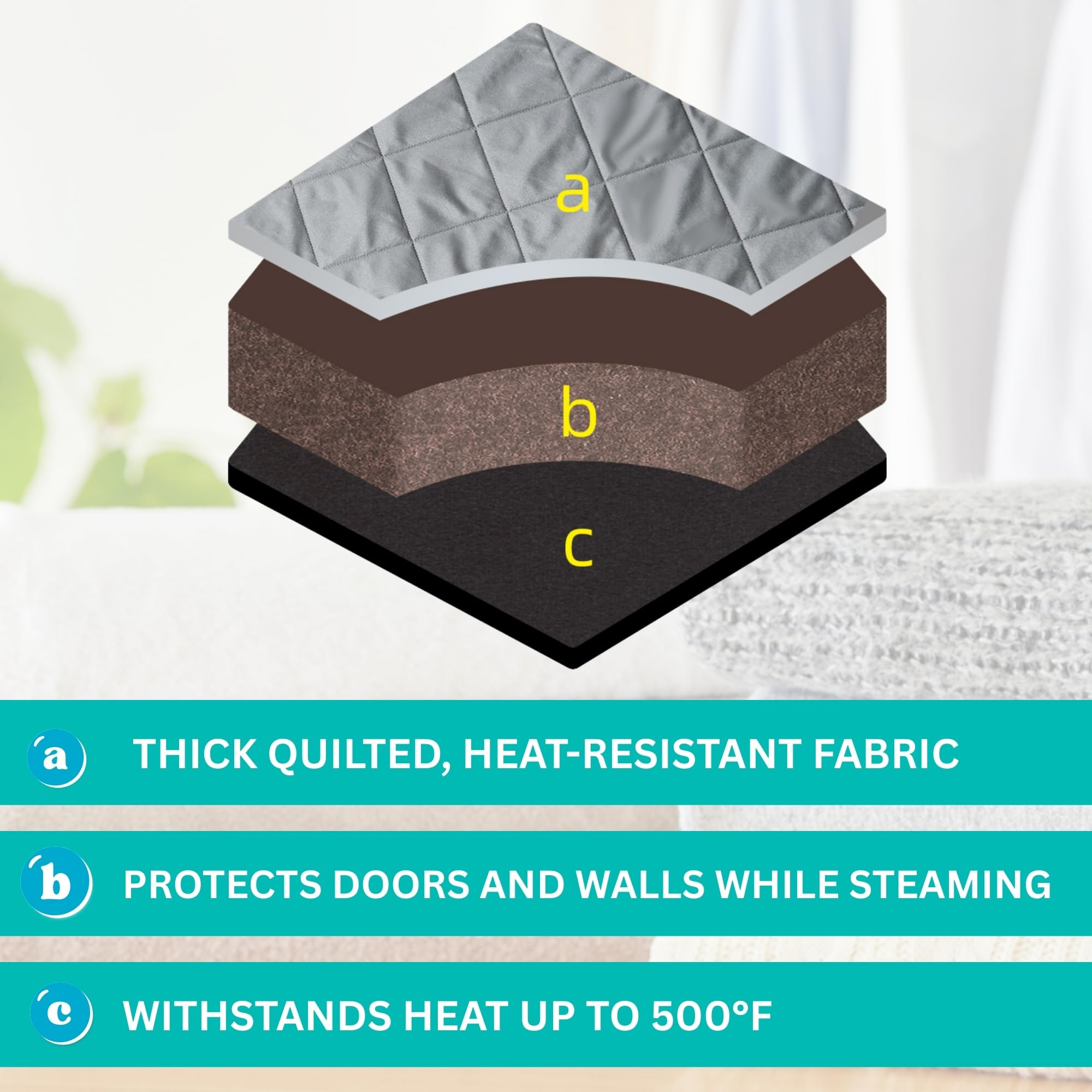 True & Tidy XL Over the Door Protective Clothes Steamer Pad, Ironing and Press Pad, Helps Protect Surfaces While Garment Steaming, with 3 Hanger Hooks