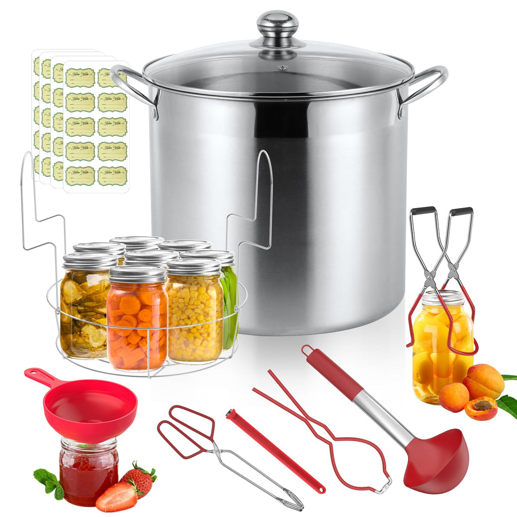 BriSunshine 21.5 QT Stainless Steel Canning Pot with Lid, Rack & Canning Tools Set, Canning Supplies Kit Water Bath Canner for Beginner