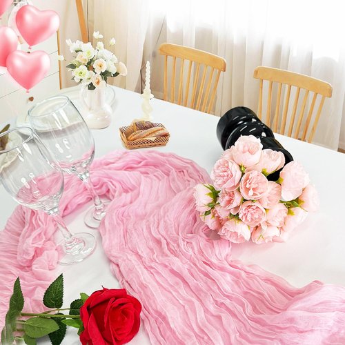 18 Pack Light Pink Cheesecloth Table Runner 21x120 Inch Boho Gauze Table Runners Rustic Pink Table Runner for Wedding Birthday Party Baby Shower Centerpiece Home Decorations(18pack Light Pink)