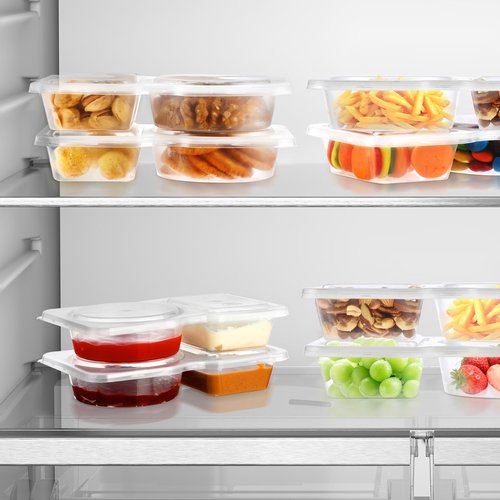 tiaotyu 20 Pack 2 Compartment Snack Containers with Lids – Leak-Proof, Reusable Plastic Snack Packs for Kids & Adults, Divided Small Snack Containers for Lunch, Meal Prep, Dips, Salads