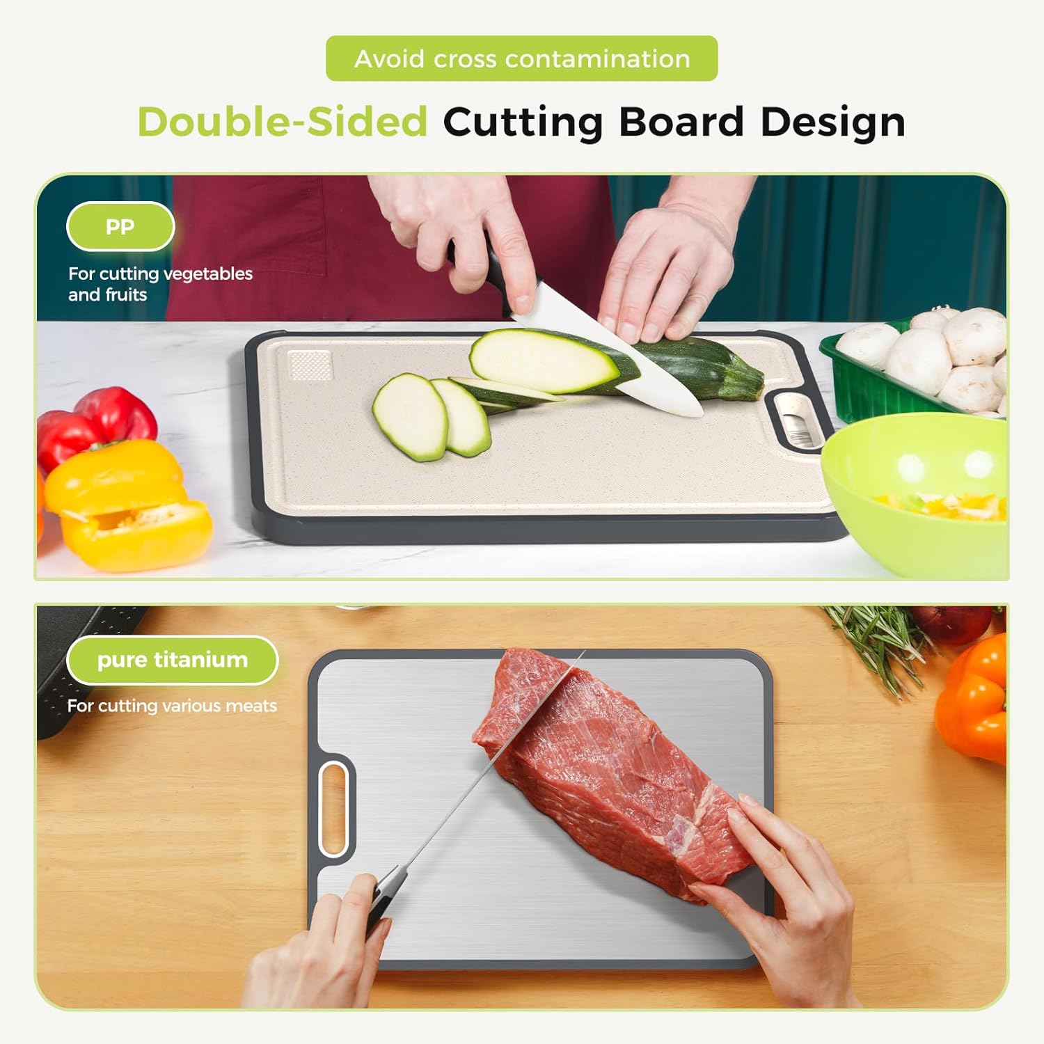Titanium Cutting Board - Double-Sided Food Grade Pure Titanium | Easy to Clean, Large Size 18”x12.5”