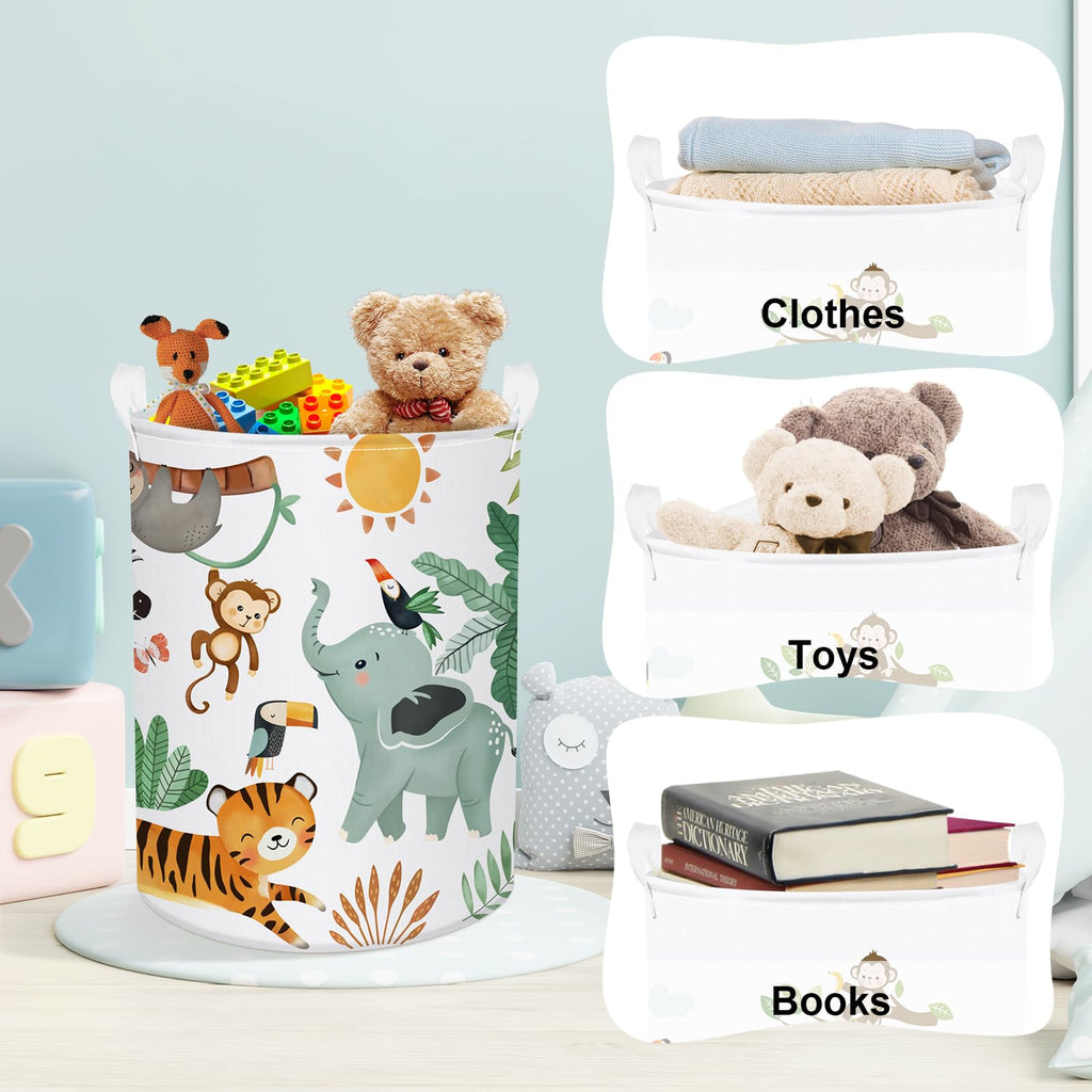 Clastyle 45L Boho Animal Tree Kid Laundry Hamper for Boy Girl Collapsible Elephant Tiger Clothes Toy Storage Basket with Lid for Bedroom Bathroom Nursery