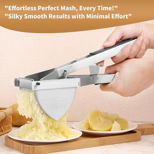 Heavy Duty Potato Ricer - Large 22oz Stainless Steel Masher with Silicone Handle for Perfect Mashed Potatoes