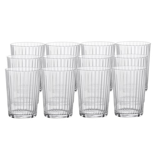 Bormioli Rocco Exclusiva Gin Fizz Glasses, Set of 12-17 Oz. Ribbed Drink Tumblers Made of Star Crystal Glass with XLT Treatment - Durable Cocktail Glasses for Daily Use, Dishwasher Safe