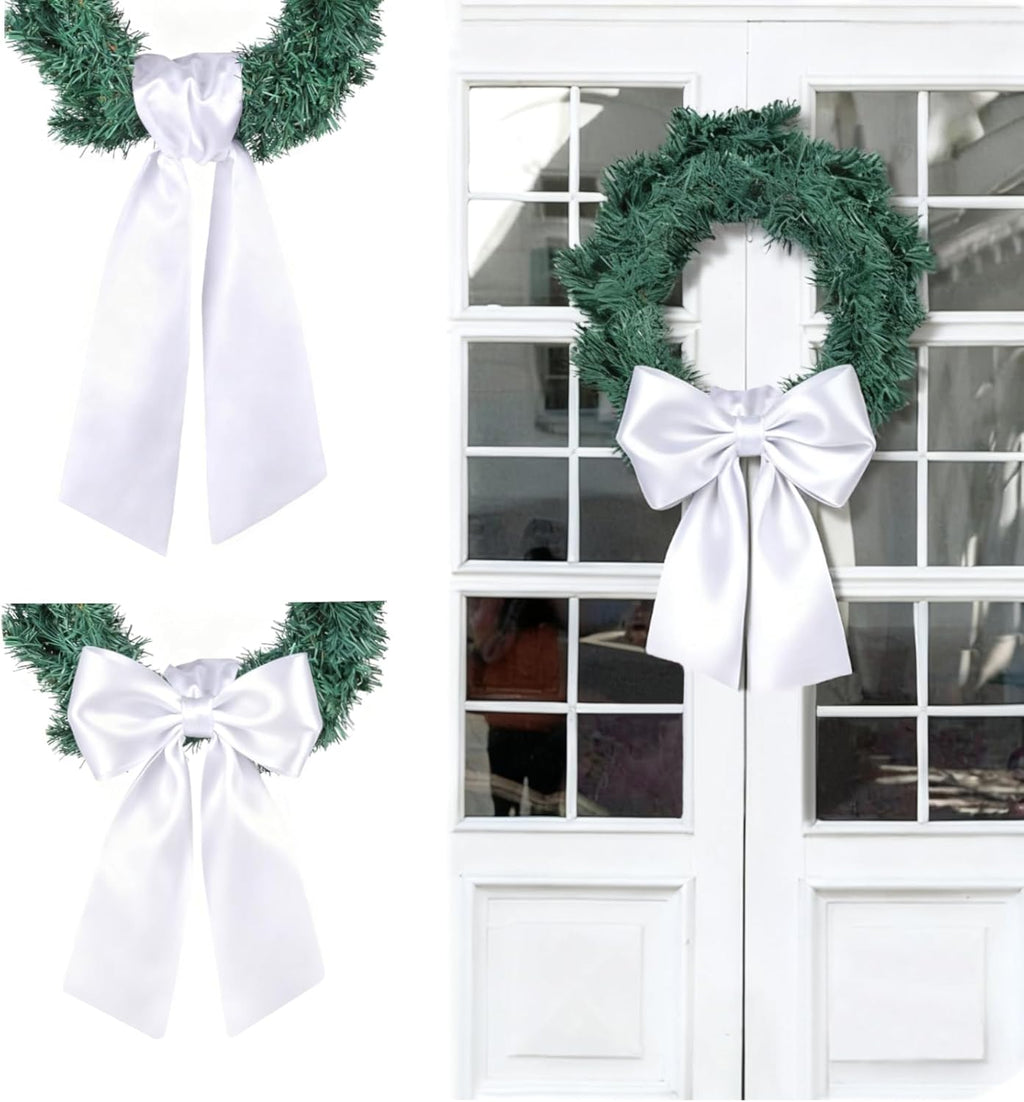 Skiennix Wreath Sash - Elegant White Garland Ribbon for Indoor/Outdoor Door Decor | 2 Pcs Set
