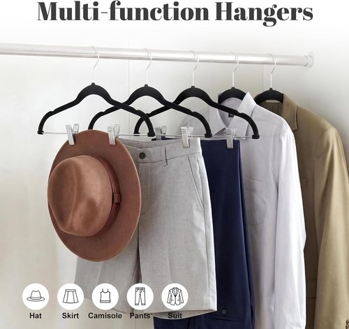 HOUSE DAY Velvet Skirt Hangers - 24 Pack Black Non-Slip Clips for Space-Saving Pants & Skirts