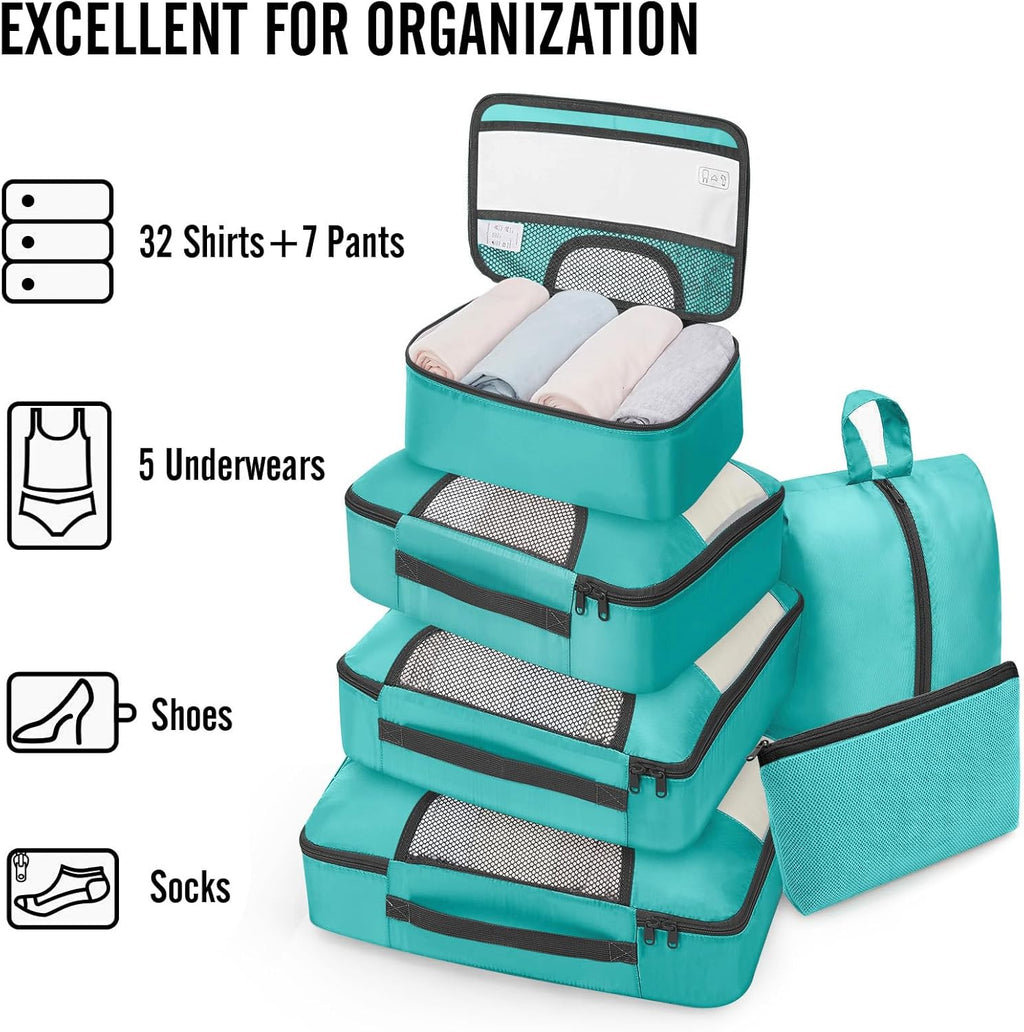Veken Packing Cubes - 8-Piece Travel Organizer Set with Laundry Bag & Passport Holder | 4 Sizes for Easy Packing