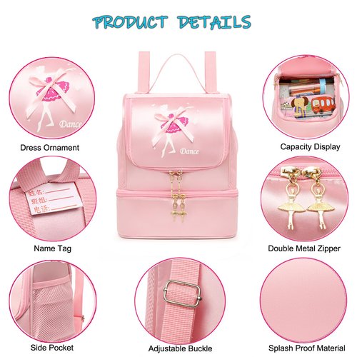 Ballet Dance Backpack with Separate Shoe Compartment,Cute Ballet Dance Backpack Tutu Dress Dance Bag (Blue)
