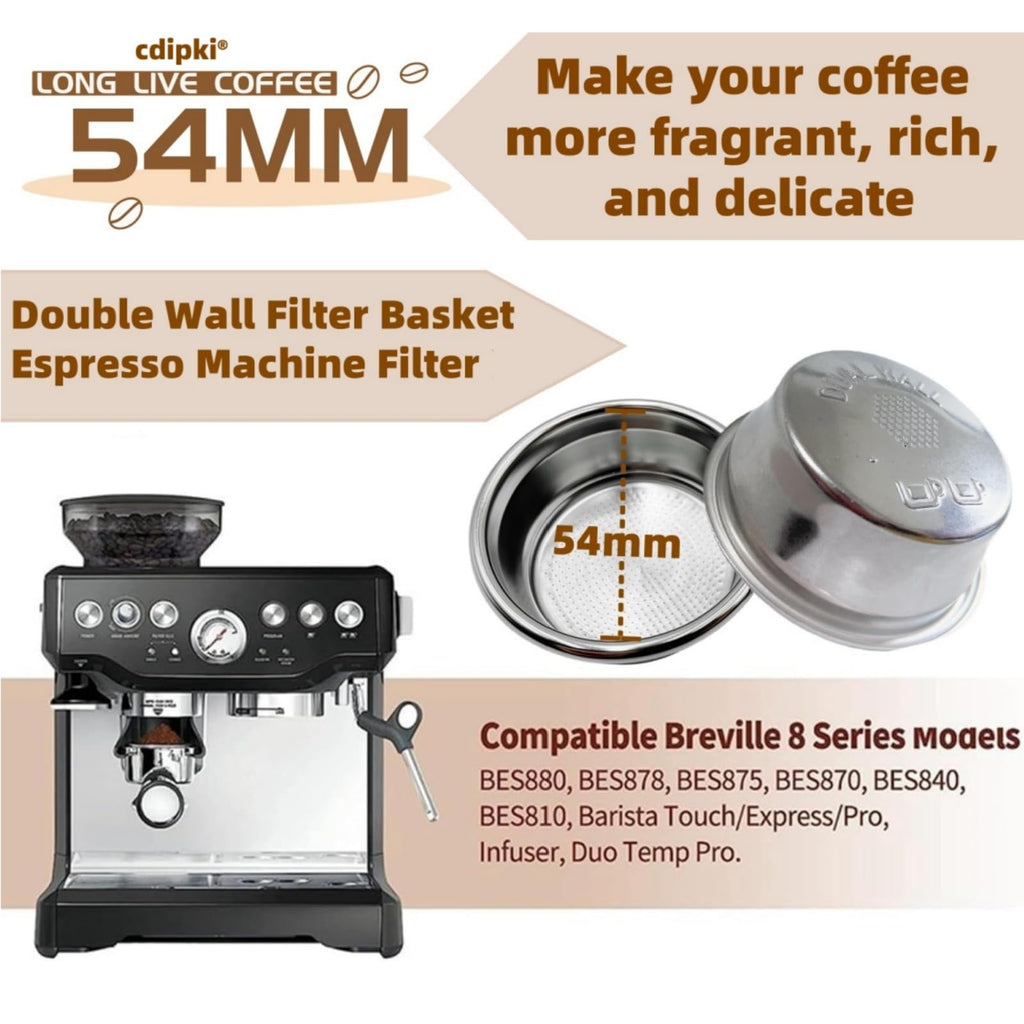 BES860XL Double Cup Dual Wall coffee Filter Basket compatible with Breville BES870/875/880/878/890/500/BES860XL Coffee Machine Pressurized Filter Basket basket Fits various Breville models