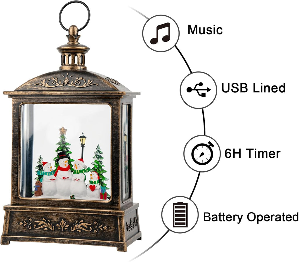 Skiennix Christmas Snow Globe Lantern - Lighted Snowman Choir with Musical Features | Battery or USB Powered