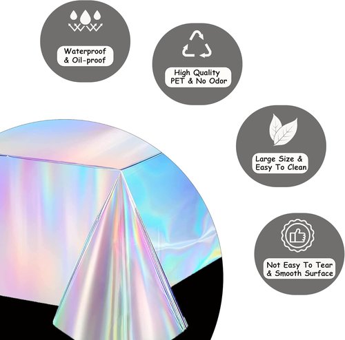 GREATRIL Iridescent Tablecloths - Disposable Rectangle Table Covers for Mermaid & Undersea Parties | 54'' x 108'' - 2 Pack