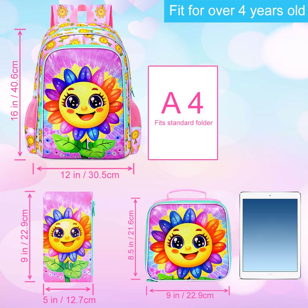 gxtvo 3PCS Girls Dog Bookbag, 16" Kids Backpackwith Lunch Box, Water Resistant School Bag for Elementary Preschool Toddler