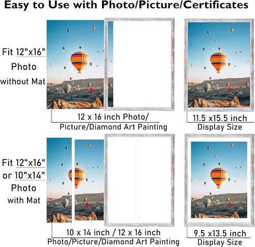 JCJMY 12x16 Rustic White Picture Frame Set of 2 - Includes 10x14 Mat for Diamond Art & Photos