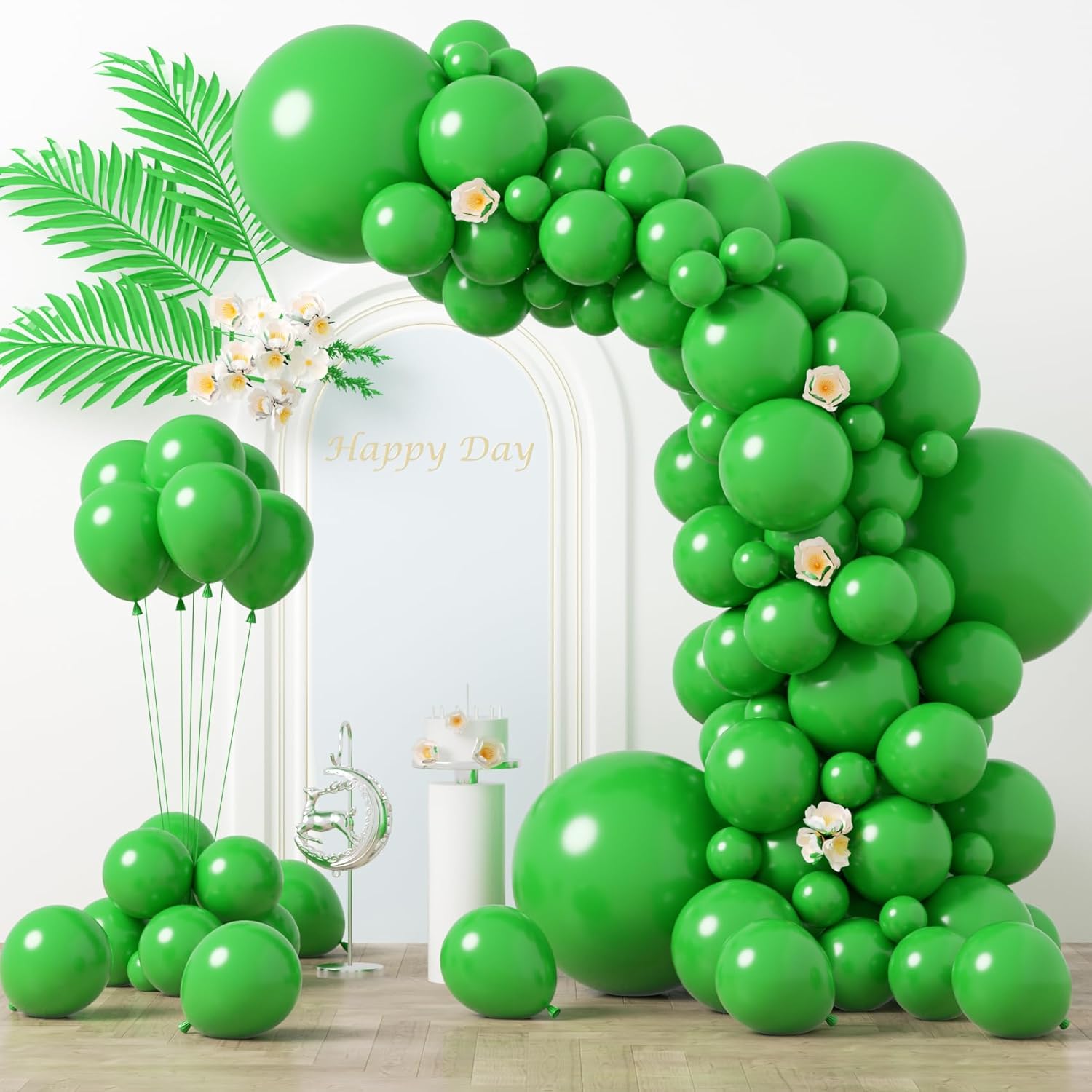 Voircoloria 130pcs Green Balloons - Assorted Sizes for Birthday, Baby Shower & St. Patrick's Day Celebrations