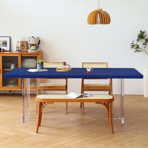 12 Pack Spandex Tablecloth Table Top Cap Cover, Navy Blue Stretch Table Covers for 8FT Tables, Elastic Rectangle Tablecloth Protector for Outdoor Party Picnic Wedding (Navy Blue,30" W x 96" L)