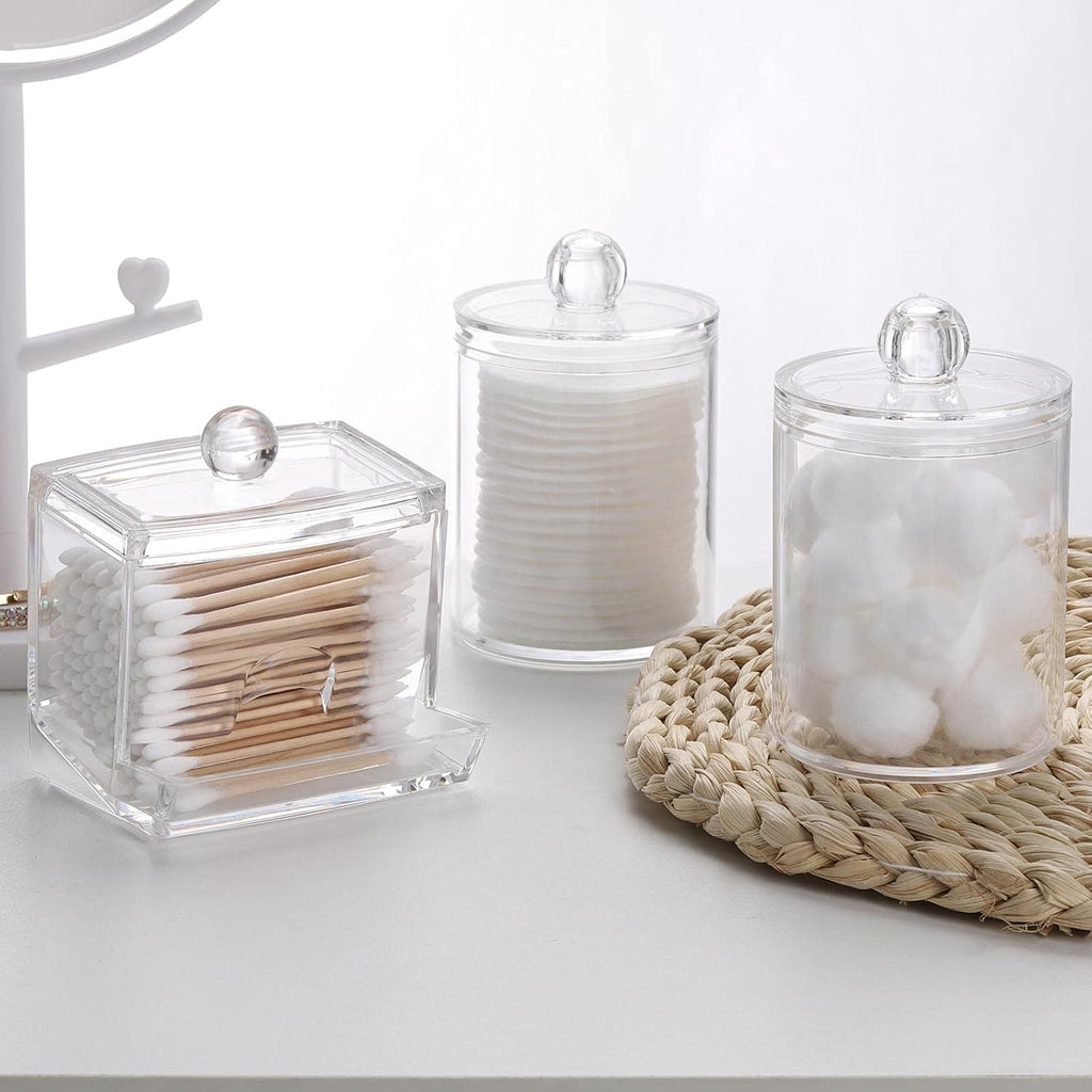 Tbestmax Cotton Ball & Swab Dispenser - 3-Piece Apothecary Jar Organizer for Bathroom Storage