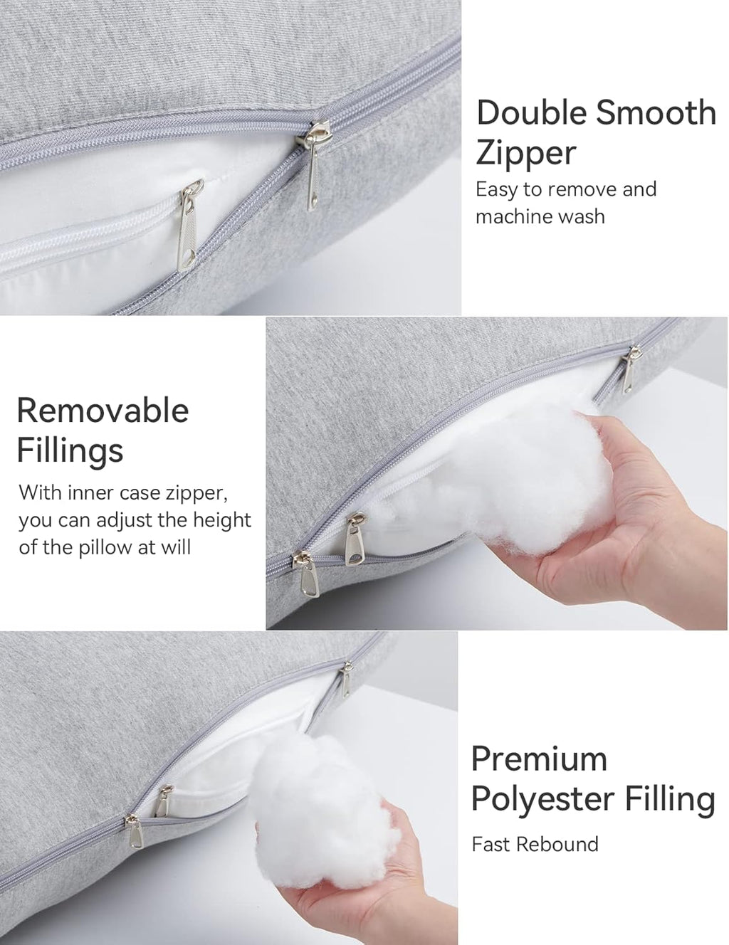 Momcozy U Shaped Pregnancy Pillow - 57 Inch Full Body Maternity Support with Removable Cotton Cover | Hatha Grey