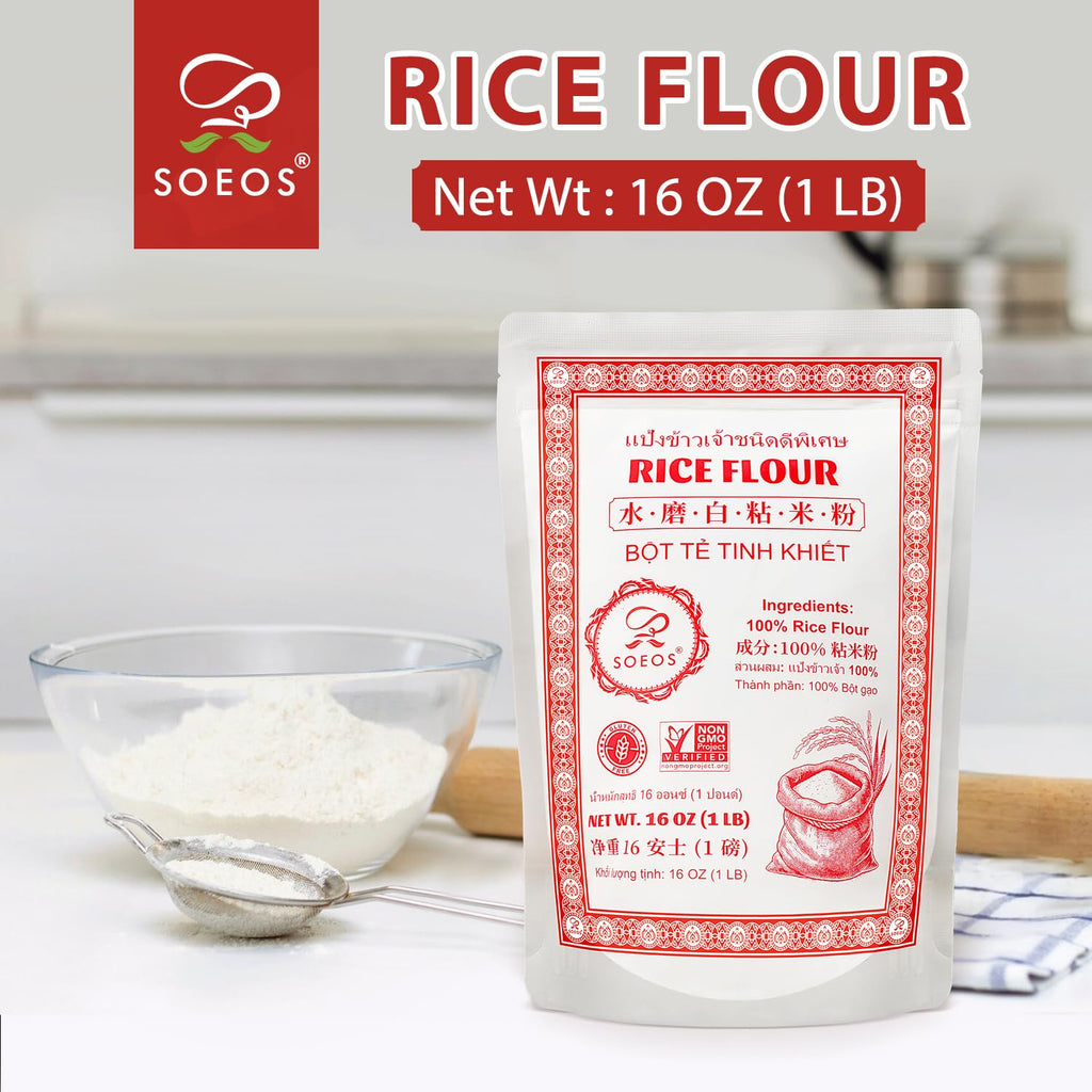 Soeos Rice Flour - All-Natural Gluten-Free Baking Flour | 16 Ounce Resealable Bag for Sourdough Bread