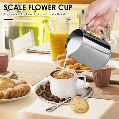 2 Pack Milk Frothing Pitcher 900ml 32oz Steaming Pitchers Stainless Steel Milk/Coffee/Cappuccino/Latte Art Steam Pitchers Milk Jug Cup with Art Pen(2)