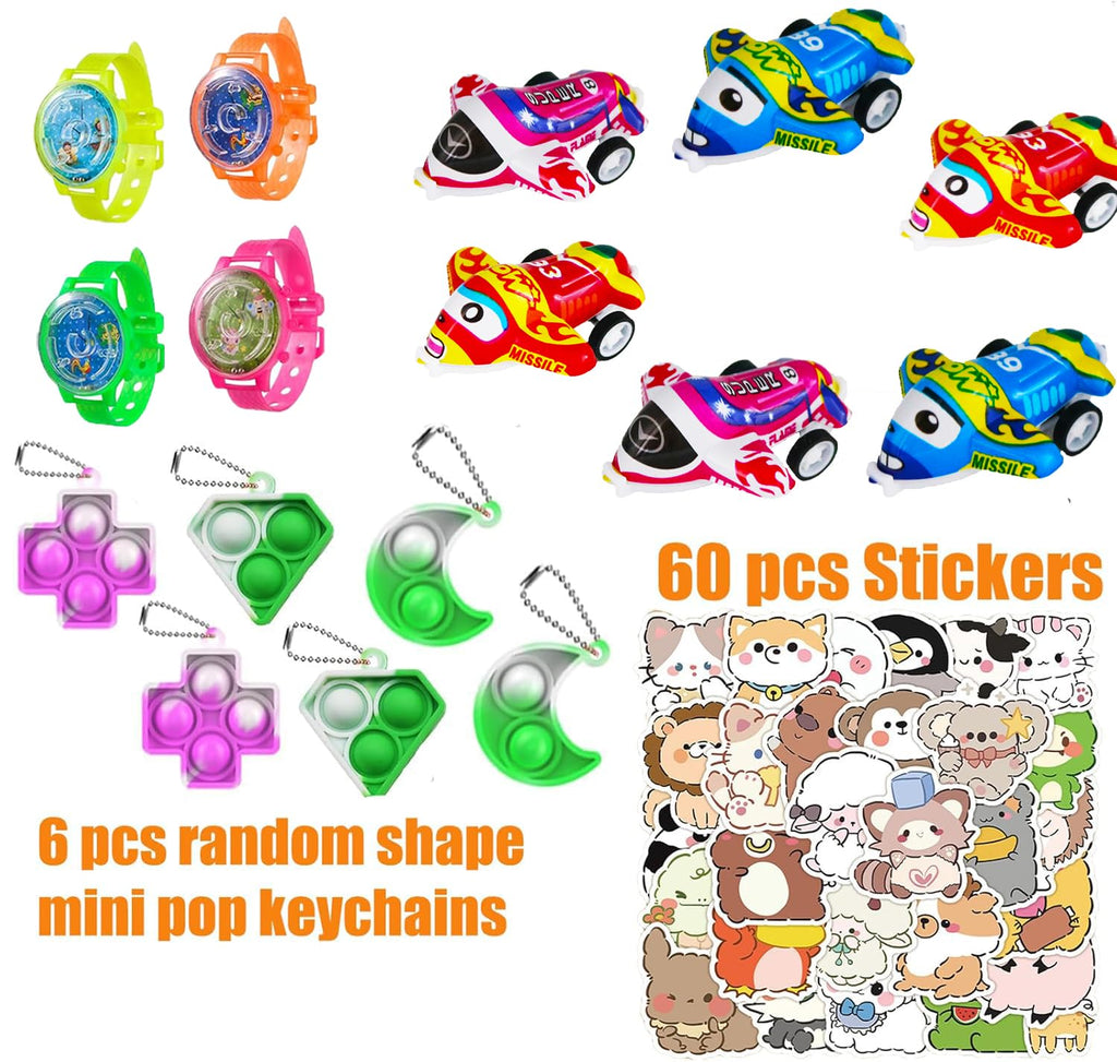 Mctuoba 128 Pcs Party Favors for Kids, Pop Fidget Toys Bulk, Treasure Box Toys, Pinata Stuffers, Classroom Prizes, Goodie Bag Filler, Treasure Chest Carnival Prize for Boys Girls 4-8