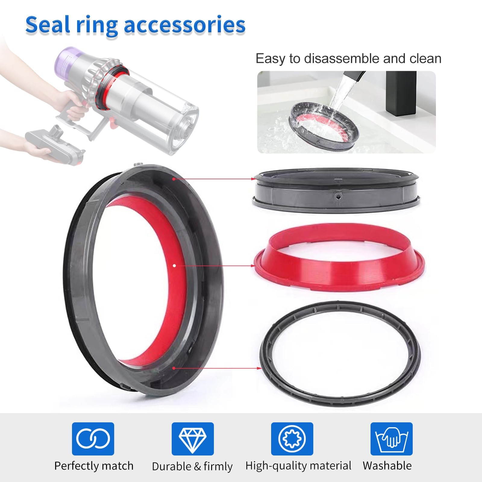 Dust Bin Top Fixed Sealing Ring for Dyson V11 V15 SV14 SV15 SV22 Vacuum Cleaner Dust Bucket/Dirt Cup Replacement Parts Vacuum Cleaner Repair Accessories