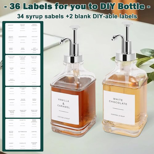 Coffee Syrup Dispenser Set by [Brand Name] - Clear Glass Bottles with Pump | 500ml, Chrome Finish for Coffee Bar