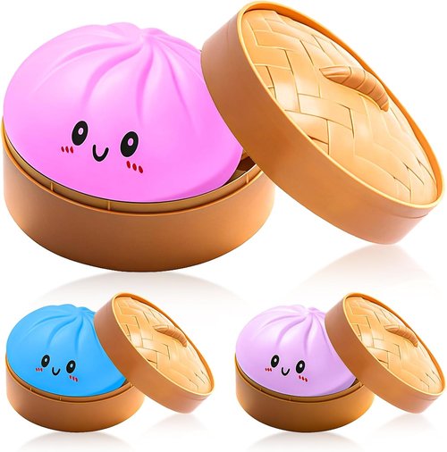 Dumpling Squeeze Toy - Colorful Stress Relief Fidget Ball | Stretchy Hand Toy for Parties (Pink)