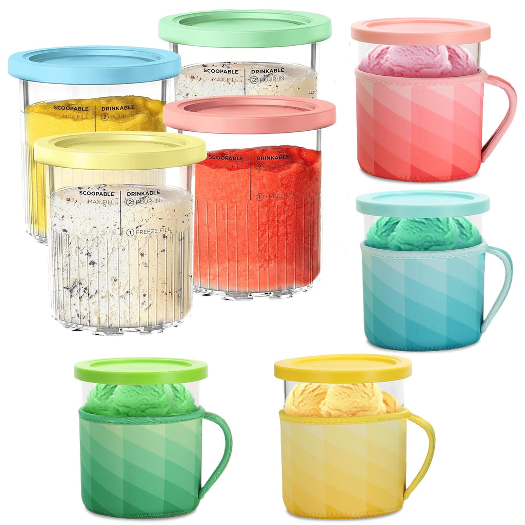 OVRRCSME For creami deluxe pints 4Pack，Compatible with Creami NC501 NC500 Series 24oz Ice Cream Maker Containers -Containers not Included (24oz 4 Cups+4 Sleeve)