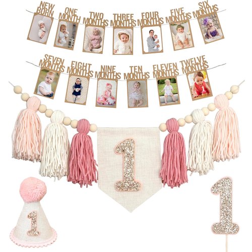 Handmade 1st Birthday High Chair Banner Birthday Decorations for Baby Boy with Garland Crown Hat Wild One Cake Topper Baby Photo Banner for Boy Wall Hangings Decorations