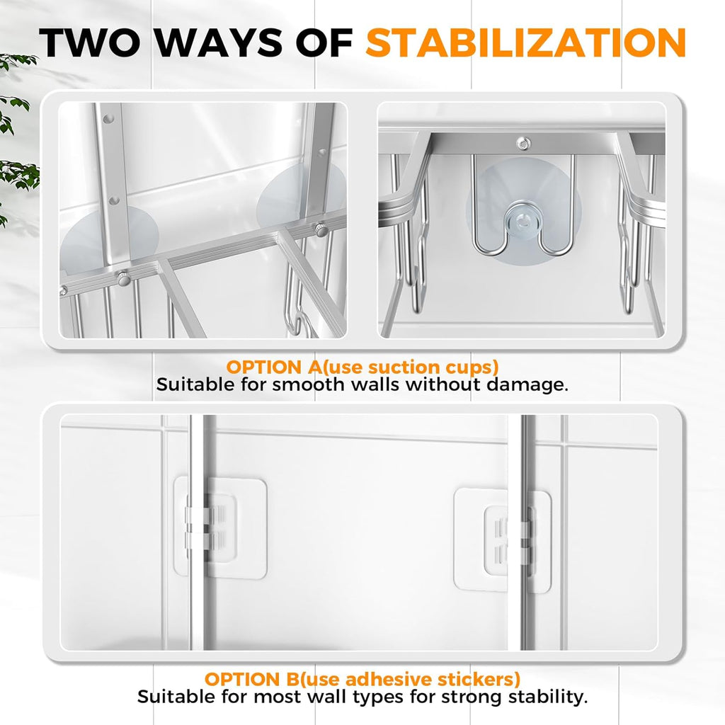 Reinhardt Aluminum Shower Caddy - Rustproof Adjustable Hanging Organizer with Hooks | Silver Finish