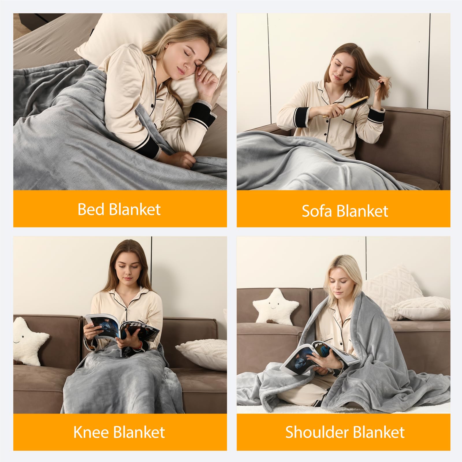 Yosamio Heated Blanket Electric Throw 60"x84", 8lbs Thick Flannel Heating Blanket, 6 Heat Levels & 9 Hours Auto Off, Machine Washable Overheated Protection Electric Quilt for Couch, Bed, Sofa (Gray)