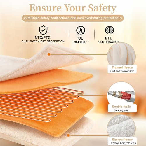 Electric Heated Throw Blanket 50" x 60", Soft Plush Flannel & Sherpa Electric Blanket with 8 Heat Settings, 1-12H Auto-Off, Fast & Even Heating, Machine Washable, Ideal for Home & Office, Beige