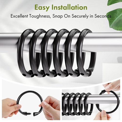 Amazer Shower Curtain Hooks Rings, 24 Pcs Black Shower Curtain Hooks, O Shape Shower Curtain Rings, Easy to Snap Closure Plastic Shower Hooks for Shower Curtain and Liner Bathroom