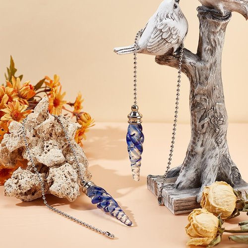 GORGECRAFT 2Pcs Crystal Ceiling Fan Pull Chain 15 Inches Decorative Glass Beaded Ball Pull String Ornament Pendant Extension Chains for Ceiling Light Lamp Fan Chain Extender Blue