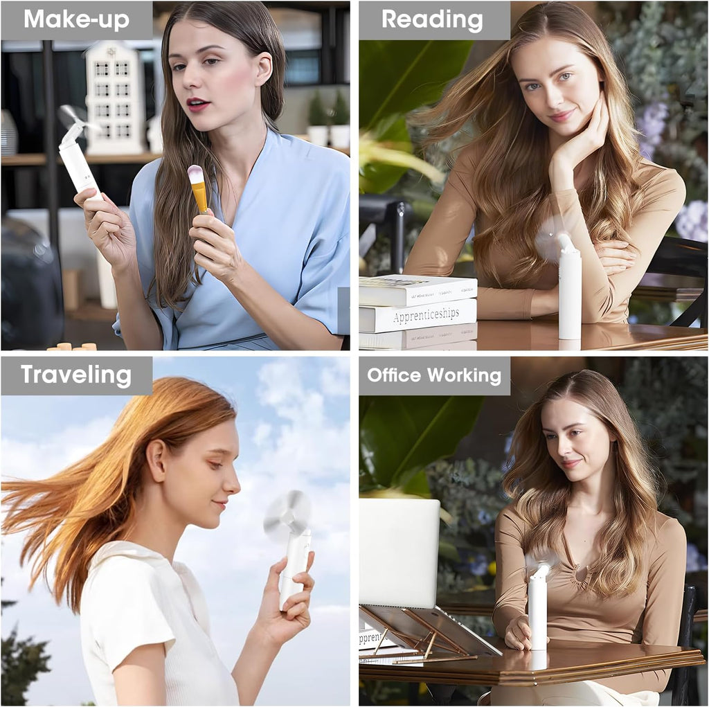 OLV Handheld Mini Fan - Portable Rechargeable 3000mAh Battery | 22+ Hours Runtime, Foldable Design - White