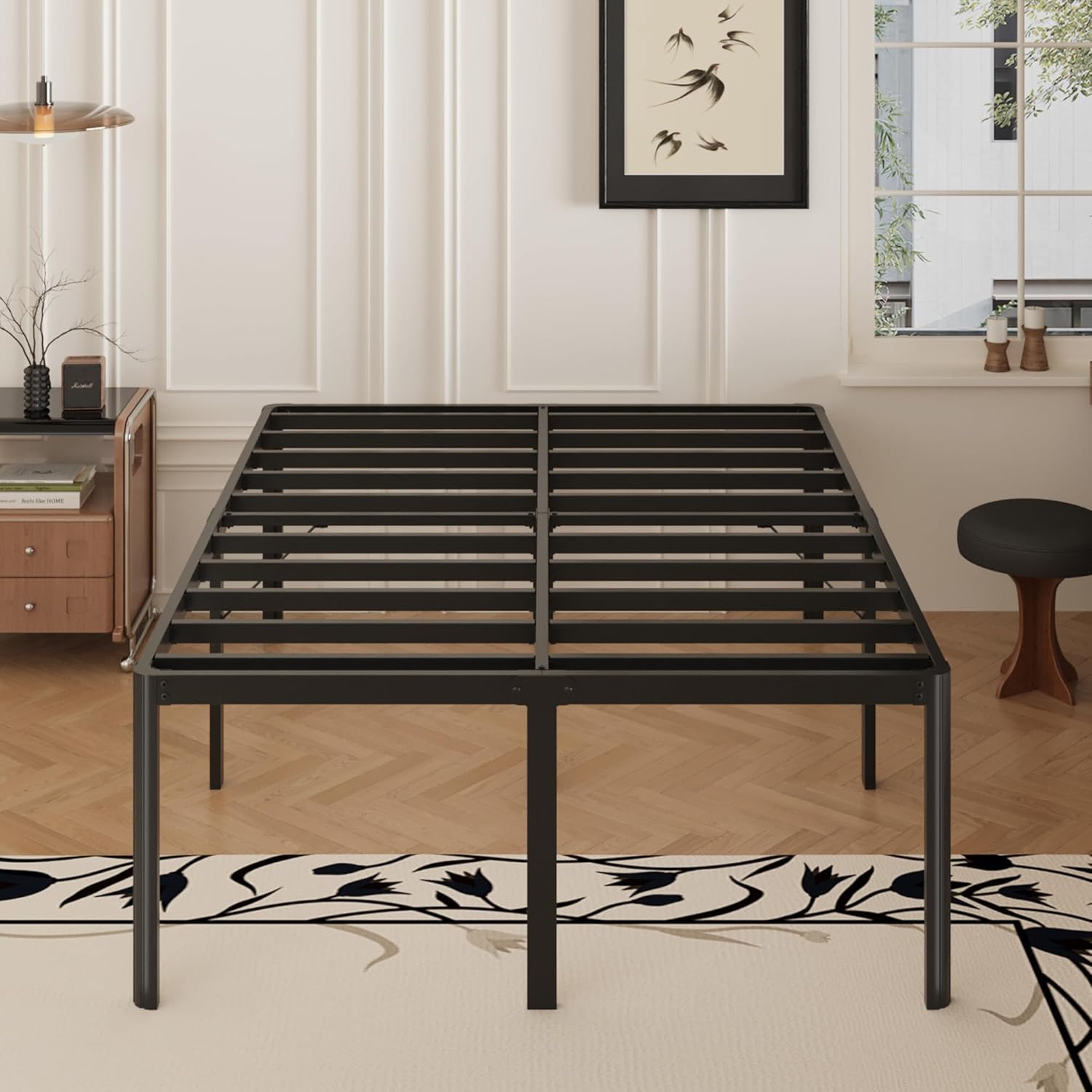 Yicensen Queen Bed Frame - 22 Inch Heavy Duty Metal Platform | Rounded Corners, No Box Spring Needed, Black