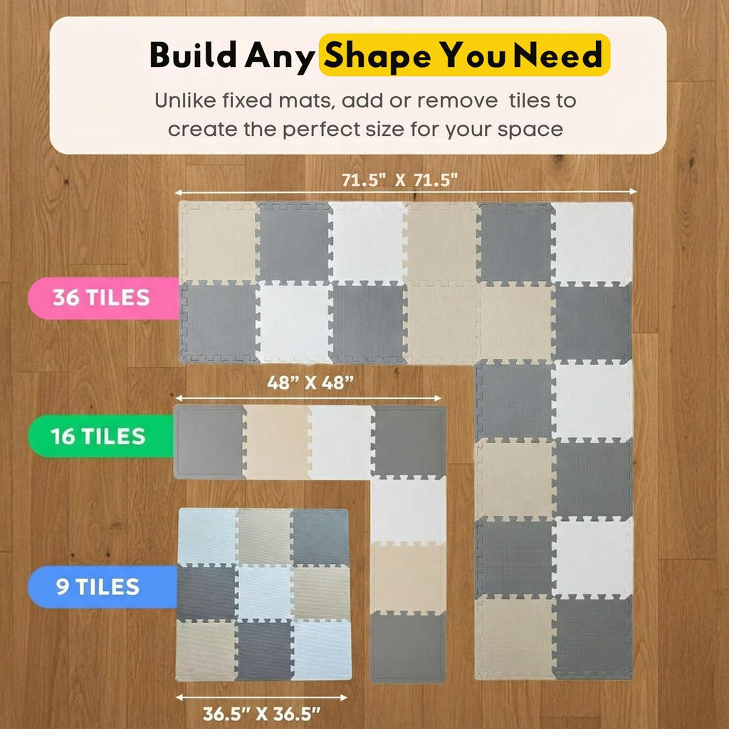 MioTetto Baby Play Mat - Portable Foam Floor Tiles for Safe Crawling & Development | Soft, Stylish Design