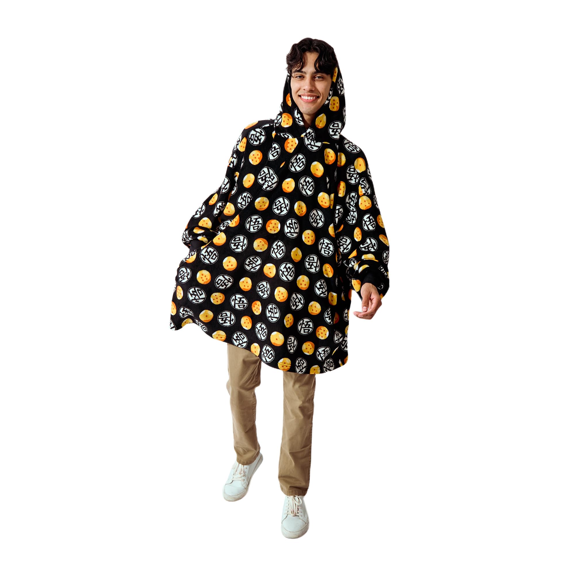 Bioworld Dragon Ball Z Kanji & Dragon Balls Adult Black Hooded Blanket OSFA
