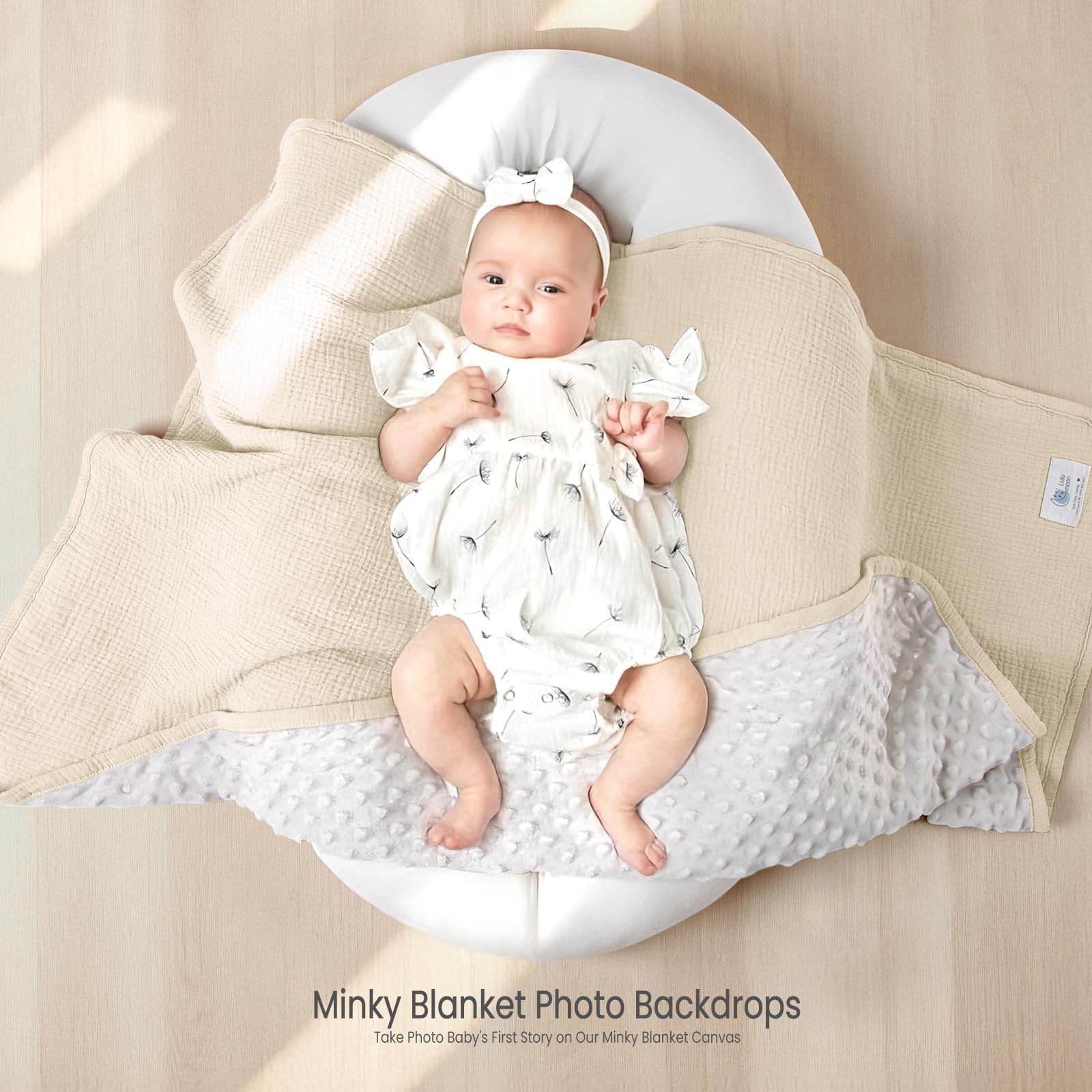 lulumoon Baby Blankets for Newborn Muslin: Thermal Minky Dotted Backing - Cotton Receiving Blanket for Baby Essential & Registry Gift 30"x40"(Ivory)