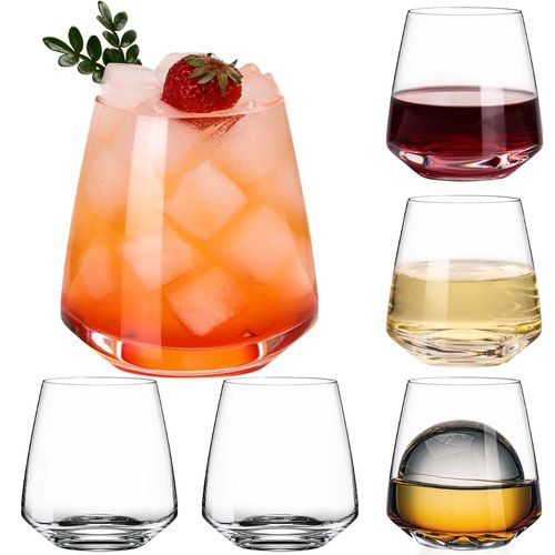 Stemless Wine Glasses Set of 6-14.5oz Hand Blown Heavy Red White Wine Glasses Unique gifts for him/her wedding, birthday, Mother's/father's day, anniversary