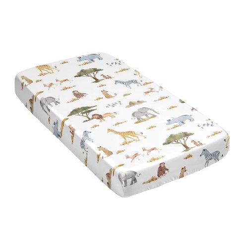 Sweet Jojo Designs Jungle Animals Boy Girl Gender Neutral Baby Satin Fitted Crib Sheet Infant Newborn Nursery Toddler Bed Room Standard Mattress Boho Wildlife Safari Gray Elephant Giraffe Lion Monkey