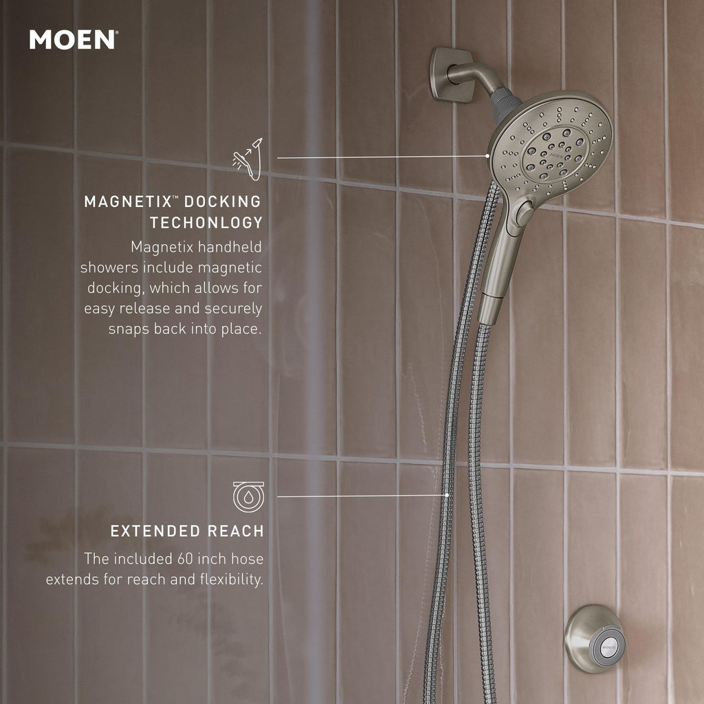 Moen Engage Spot Resist Brushed Nickel Six-Function 5.5-Inch Removable Handheld Showerhead with Magnetic Docking System, 26112SRN