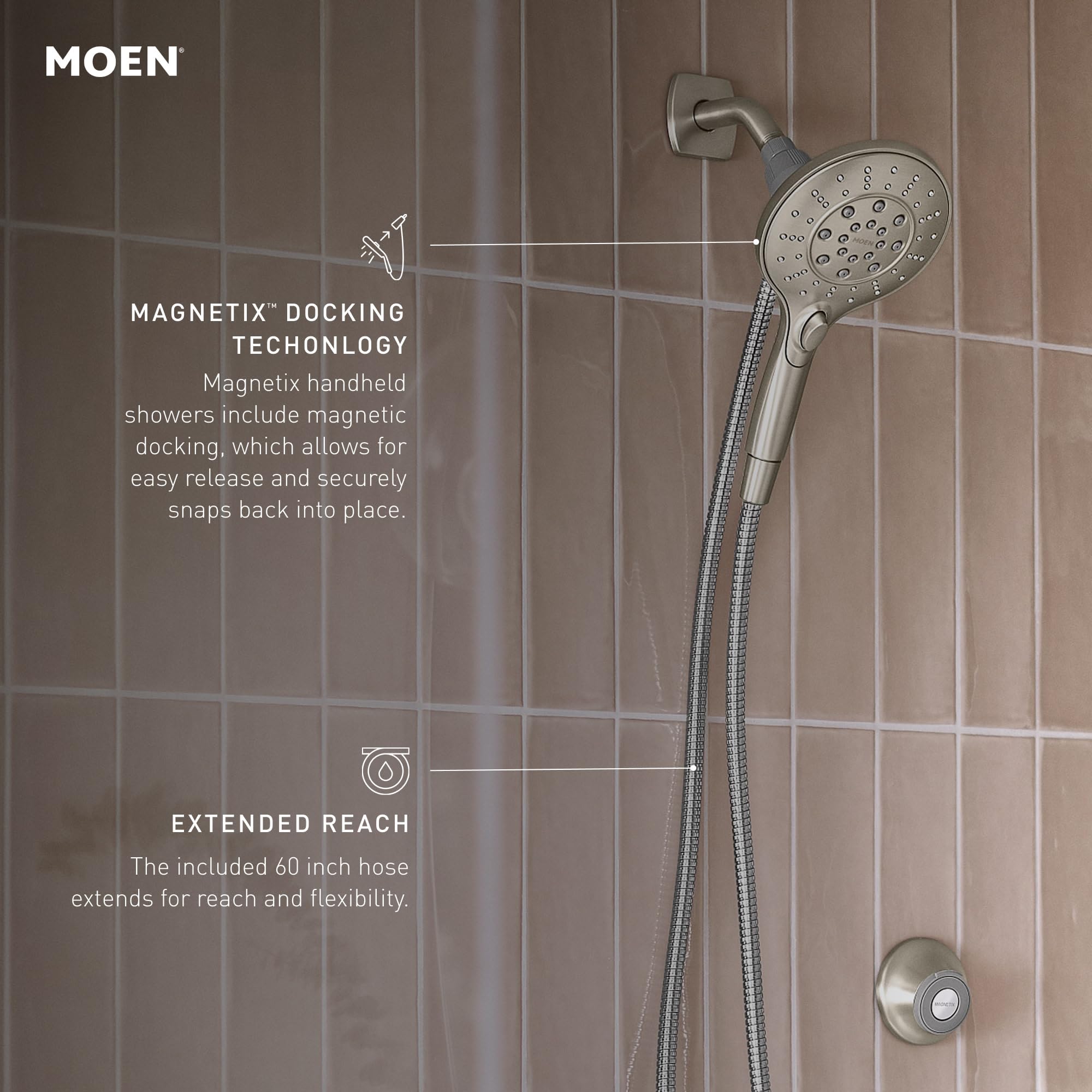 Moen Engage Spot Resist Brushed Nickel Six-Function 5.5-Inch Removable Handheld Showerhead with Magnetic Docking System, 26112SRN