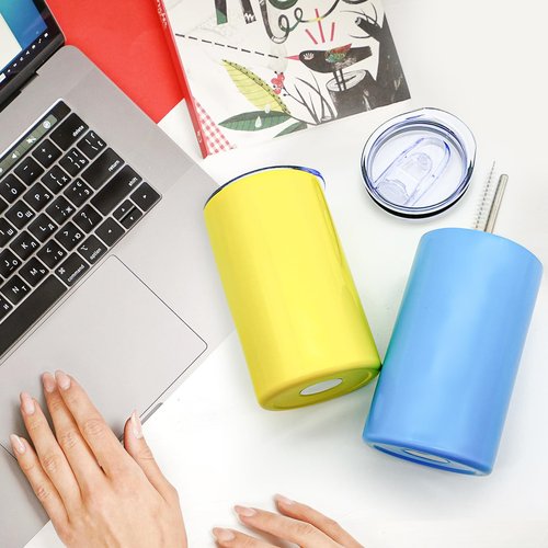 YOUKE OLA 16 Pack Stainless Steel Skinny Tumblers 12oz - Bulk Straight Double Wall Vacuum Insulated Tumbler with Lid and Straw for Travel, DIY, 16 Colors