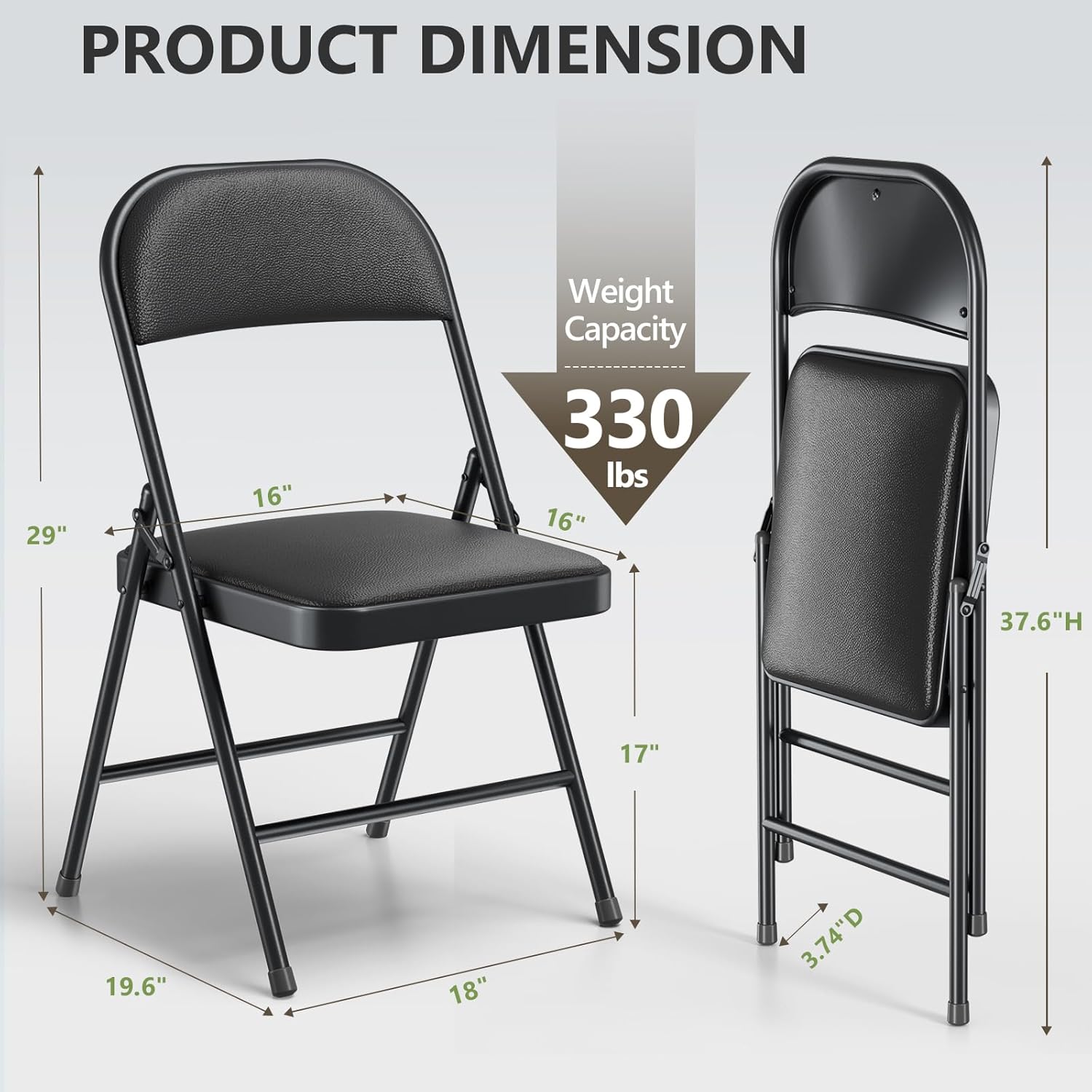 Skiennix Folding Chairs - Comfy PU Leather Padded Seats for Indoor & Outdoor Use | Heavy-Duty 4-Pack