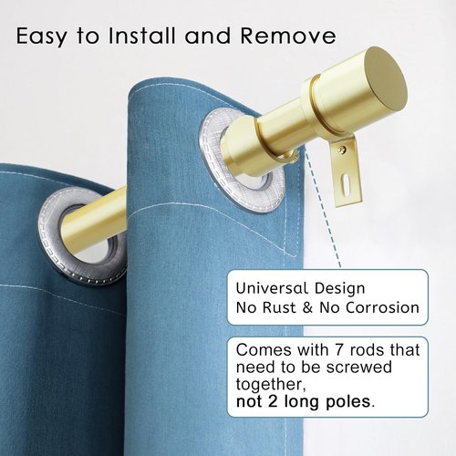 Byondeth Adjustable Curtain Rods - 16 to 120 Inches, 1 Inch Diameter, Warm Gold Finish with Aluminum Finials