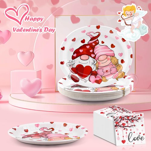 FATLBSEV 50Pcs Valentines Day Oval Paper Plates and Napkins Sets -10" x 12" Large Disposable Party Plates and 6.5'' Napkins for Valentines Day Supplies