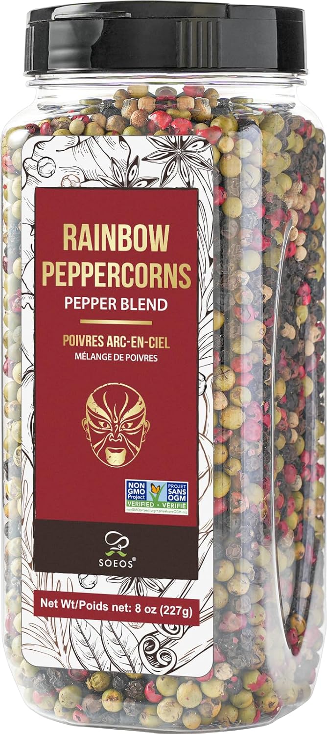 Soeos Rainbow Peppercorns - Non-GMO & Kosher Whole Peppercorns | 8oz Pack for Fresh Grinding